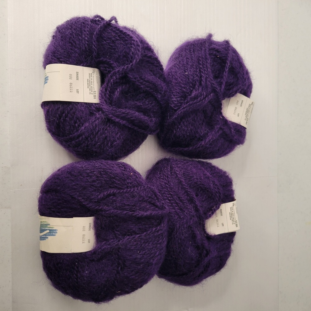 New Jaeger Minstrel Brushed Chunky Yarn 4 Skeins Purple 200g Mohair Blend 881